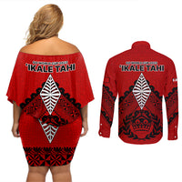 Tonga Rugby Couples Matching Off Shoulder Short Dress and Long Sleeve Button Shirts Proud Tongan Ngatu Kupesi World Cup 2023 No2 LT9 - Polynesian Pride