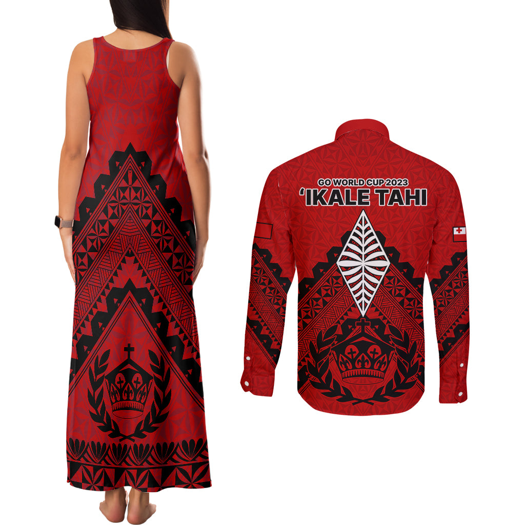 Tonga Rugby Couples Matching Tank Maxi Dress and Long Sleeve Button Shirts Proud Tongan Ngatu Kupesi World Cup 2023 No2 LT9 - Polynesian Pride