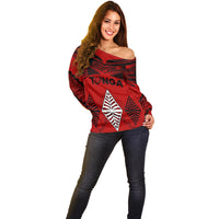 Tonga Rugby Off Shoulder Sweater Proud Tongan Ngatu Kupesi World Cup 2023 No2 LT9 - Polynesian Pride