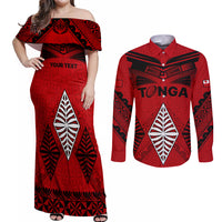 Custom Tonga Rugby Couples Matching Off Shoulder Maxi Dress and Long Sleeve Button Shirts Proud Tongan Ngatu Kupesi World Cup 2023 No2 LT9 Black - Polynesian Pride