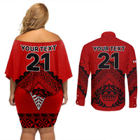Custom Tonga Rugby Couples Matching Off Shoulder Short Dress and Long Sleeve Button Shirts Proud Tongan Ngatu Kupesi World Cup 2023 No2 LT9 - Polynesian Pride
