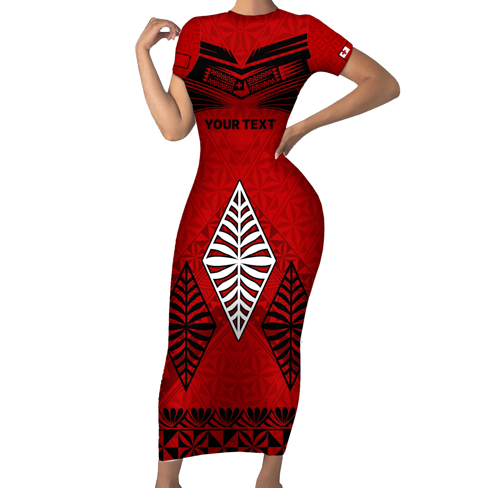 Custom Tonga Rugby Short Sleeve Bodycon Dress Proud Tongan Ngatu Kupesi World Cup 2023 No2 LT9 Long Dress Black - Polynesian Pride