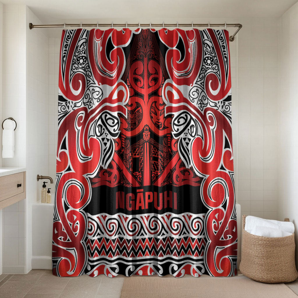Aotearoa Iwi Ngapuhi Bathroom Set Maori Wharenui House Tribal Pattern LT9 Shower Curtain Only Red - Polynesian Pride