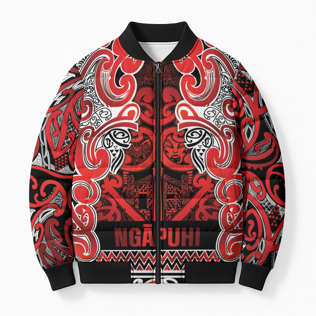 Aotearoa Iwi Ngapuhi Bomber Puffer Jacket Maori Wharenui House Tribal Pattern LT9 Unisex Red - Polynesian Pride