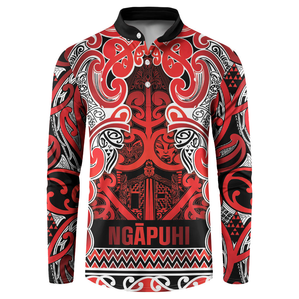 Aotearoa Iwi Ngapuhi Button Sweatshirt Maori Wharenui House Tribal Pattern LT9 Red - Polynesian Pride
