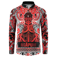 Aotearoa Iwi Ngapuhi Button Sweatshirt Maori Wharenui House Tribal Pattern LT9 Red - Polynesian Pride