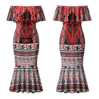 Aotearoa Iwi Ngapuhi Couples Matching Mermaid Dress and Long Sleeve Button Shirt Maori Wharenui House Tribal Pattern LT9 - Polynesian Pride