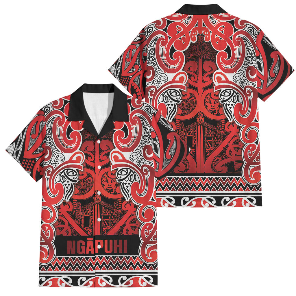 Aotearoa Iwi Ngapuhi Family Matching Long Sleeve Bodycon Dress and Hawaiian Shirt Maori Wharenui House Tribal Pattern LT9 Dad's Shirt - Short Sleeve Red - Polynesian Pride