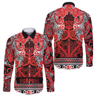 Aotearoa Iwi Ngapuhi Family Matching Long Sleeve Bodycon Dress and Hawaiian Shirt Maori Wharenui House Tribal Pattern LT9 Dad's Shirt - Long Sleeve Red - Polynesian Pride