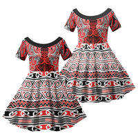 Aotearoa Iwi Ngapuhi Family Matching Long Sleeve Bodycon Dress and Hawaiian Shirt Maori Wharenui House Tribal Pattern LT9 Daughter's Dress Red - Polynesian Pride