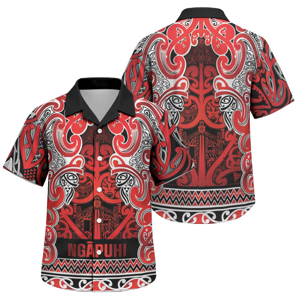Aotearoa Iwi Ngapuhi Family Matching Long Sleeve Bodycon Dress and Hawaiian Shirt Maori Wharenui House Tribal Pattern LT9 Son's Shirt Red - Polynesian Pride