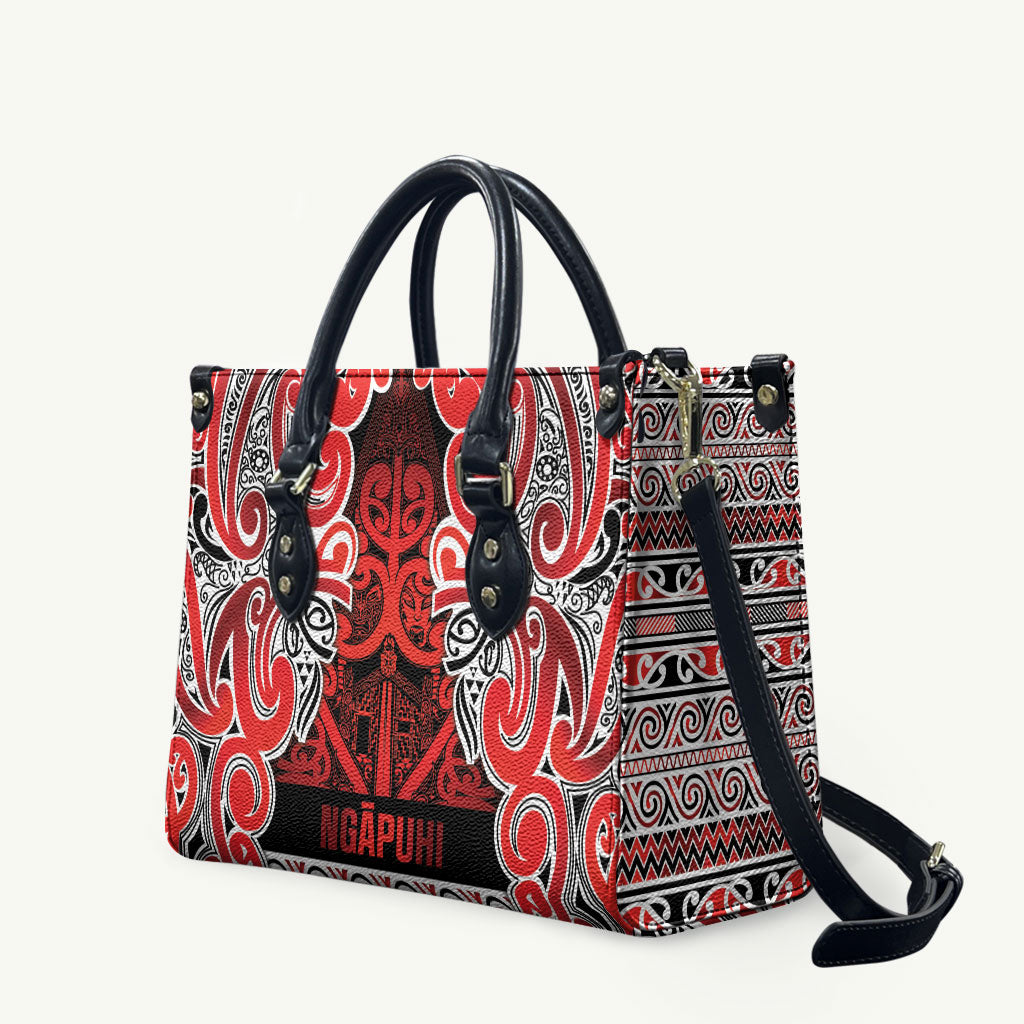 Aotearoa Iwi Ngapuhi Leather Bag Maori Wharenui House Tribal Pattern LT9 Red - Polynesian Pride