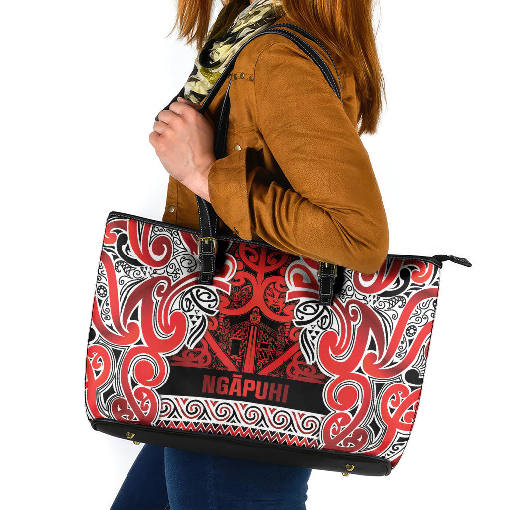 Aotearoa Iwi Ngapuhi Leather Tote Bag Maori Wharenui House Tribal Pattern LT9 Red - Polynesian Pride