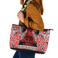 Aotearoa Iwi Ngapuhi Leather Tote Bag Maori Wharenui House Tribal Pattern LT9 Red - Polynesian Pride