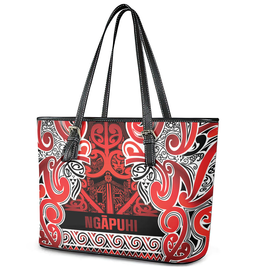 Aotearoa Iwi Ngapuhi Leather Tote Bag Maori Wharenui House Tribal Pattern LT9 - Polynesian Pride