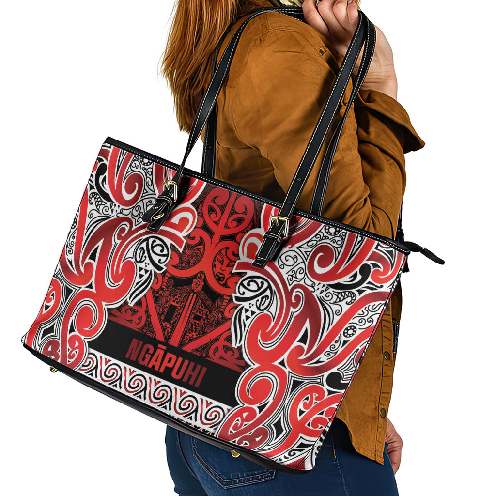 Aotearoa Iwi Ngapuhi Leather Tote Bag Maori Wharenui House Tribal Pattern LT9 - Polynesian Pride