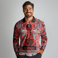 Aotearoa Iwi Ngapuhi Long Sleeve Polo Shirt Maori Wharenui House Tribal Pattern LT9 - Polynesian Pride