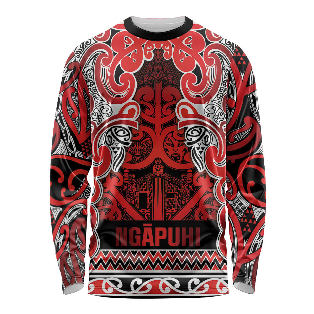 Aotearoa Iwi Ngapuhi Long Sleeve Shirt Maori Wharenui House Tribal Pattern LT9 Unisex Red - Polynesian Pride