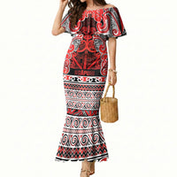 Aotearoa Iwi Ngapuhi Mermaid Dress Maori Wharenui House Tribal Pattern LT9 Women Red - Polynesian Pride