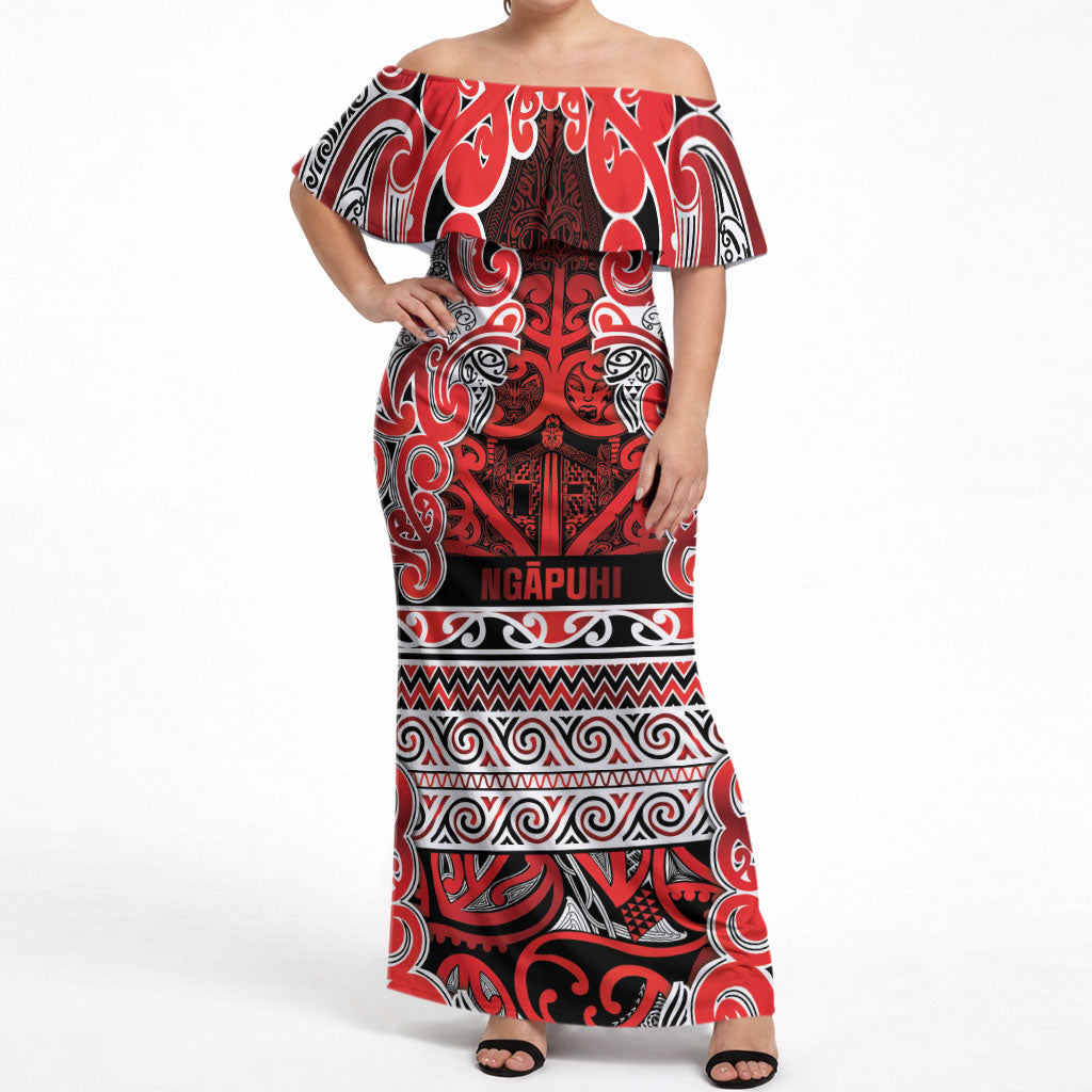 Aotearoa Iwi Ngapuhi Off Shoulder Maxi Dress Maori Wharenui House Tribal Pattern LT9 Women Red - Polynesian Pride