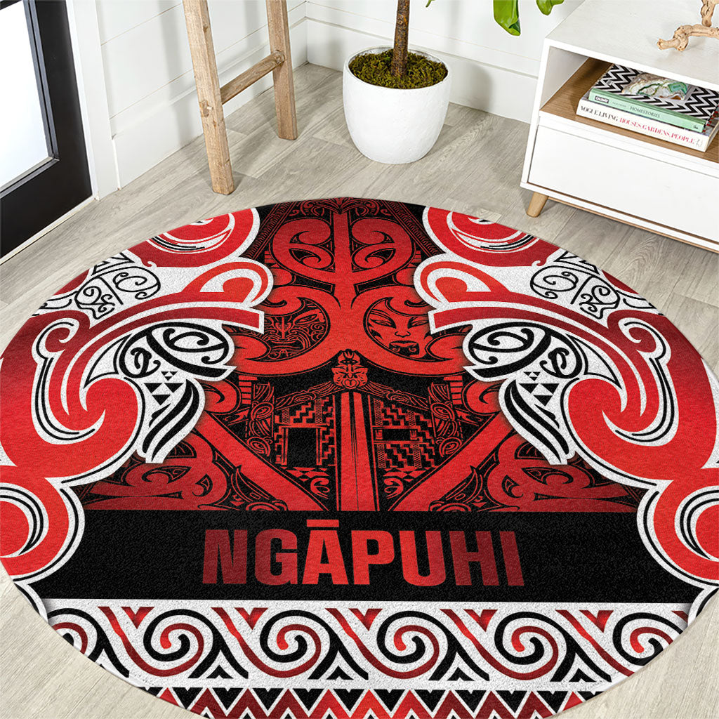 Aotearoa Iwi Ngapuhi Round Carpet Maori Wharenui House Tribal Pattern LT9 Red - Polynesian Pride
