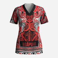 Aotearoa Iwi Ngapuhi Scrub Top Maori Wharenui House Tribal Pattern LT9 Adult Red - Polynesian Pride