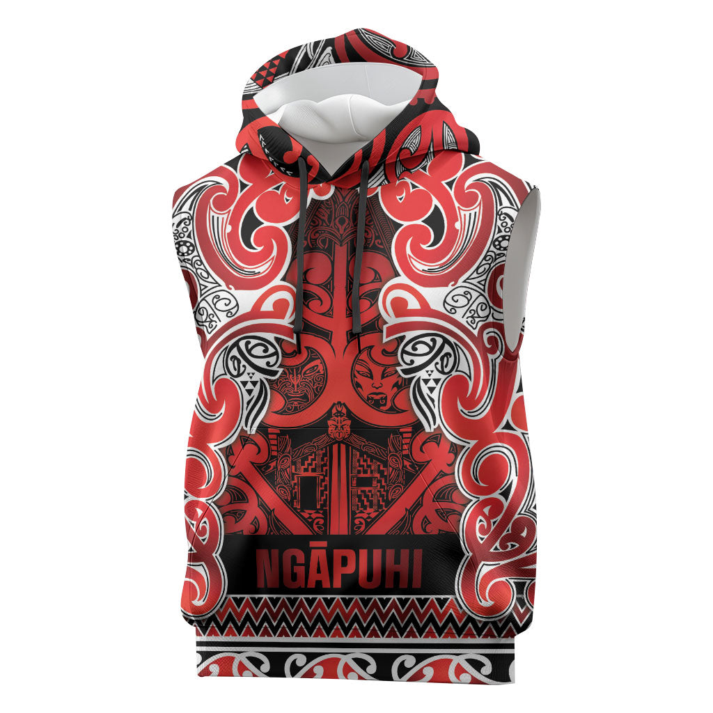 Aotearoa Iwi Ngapuhi Sleeveless Hoodie Maori Wharenui House Tribal Pattern LT9 Red - Polynesian Pride