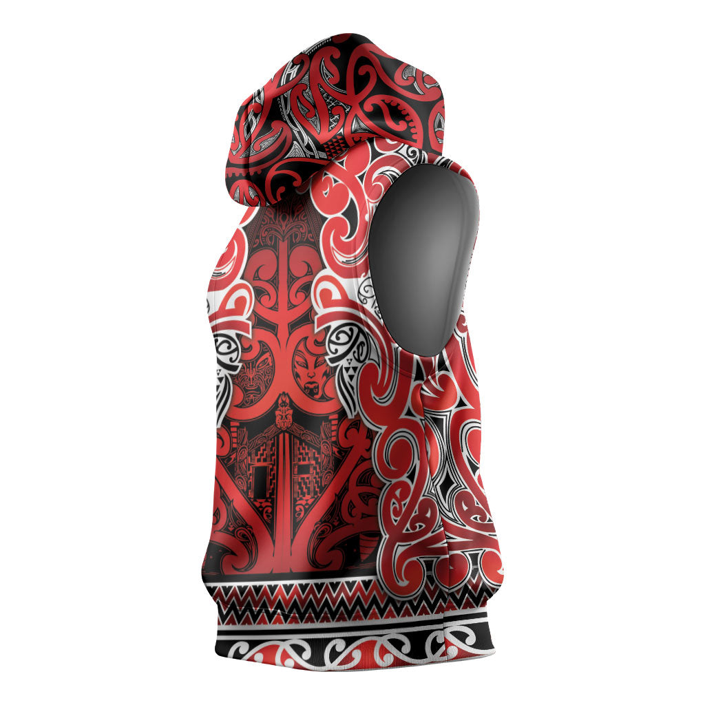 Aotearoa Iwi Ngapuhi Sleeveless Hoodie Maori Wharenui House Tribal Pattern LT9 - Polynesian Pride