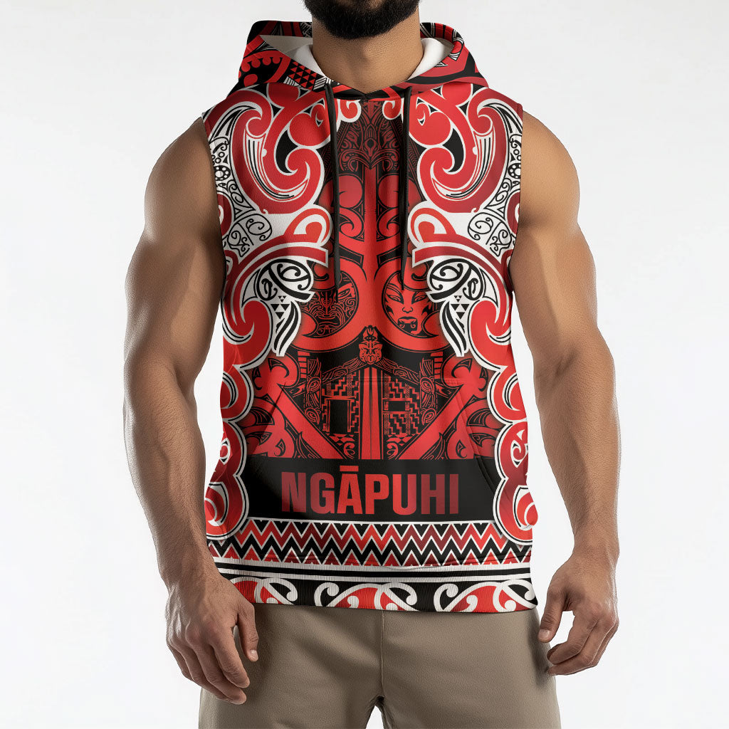 Aotearoa Iwi Ngapuhi Sleeveless Hoodie Maori Wharenui House Tribal Pattern LT9 - Polynesian Pride