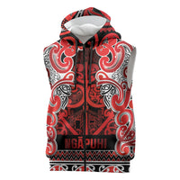 Aotearoa Iwi Ngapuhi Sleeveless Zip Hoodie Maori Wharenui House Tribal Pattern LT9 Red - Polynesian Pride