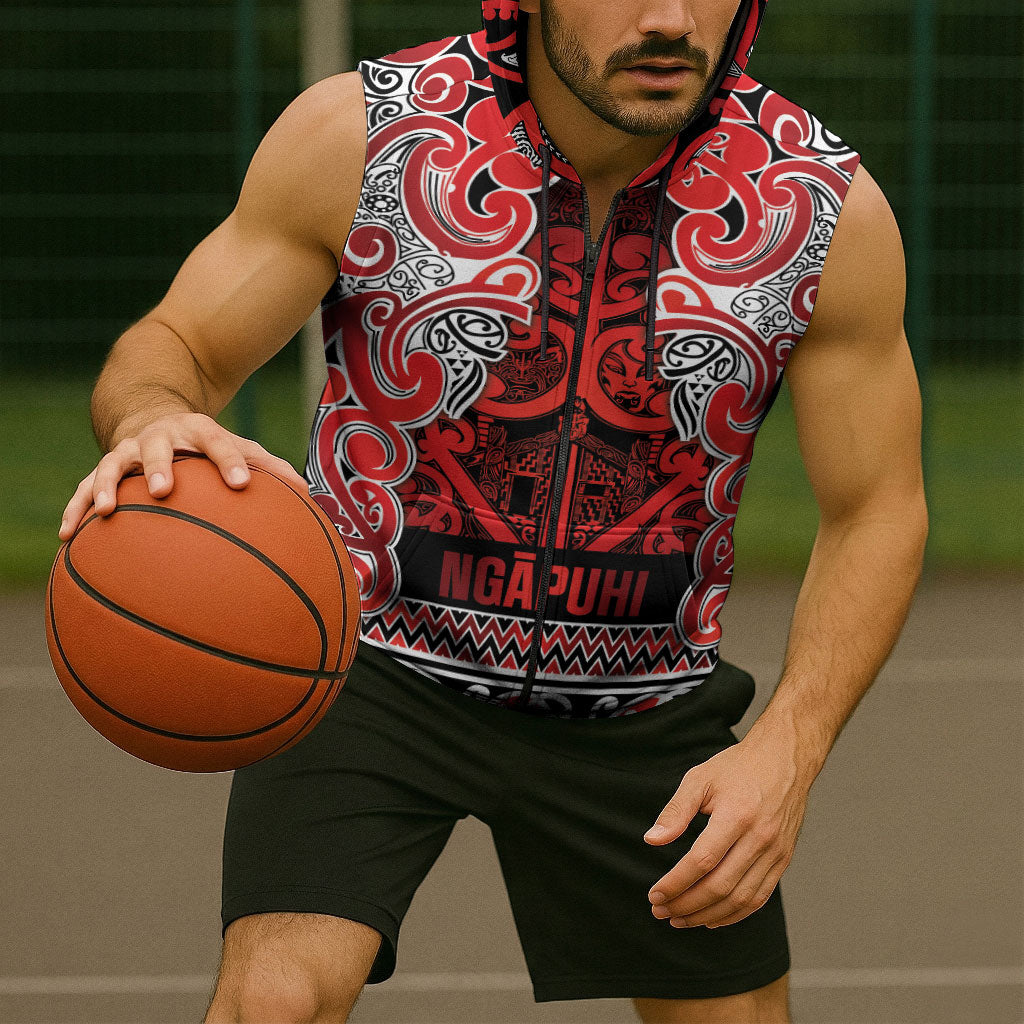 Aotearoa Iwi Ngapuhi Sleeveless Zip Hoodie Maori Wharenui House Tribal Pattern LT9 - Polynesian Pride