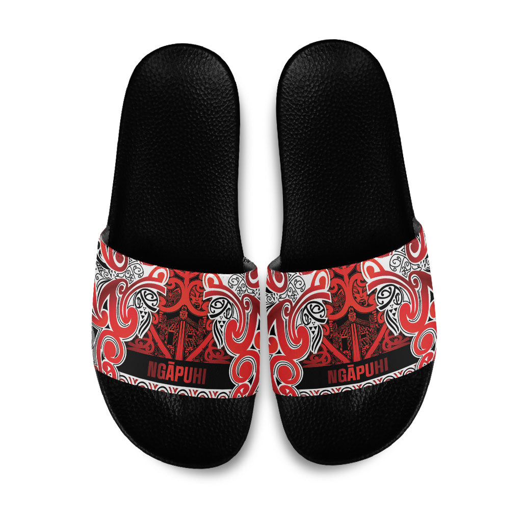 Aotearoa Iwi Ngapuhi Slide Sandals Maori Wharenui House Tribal Pattern LT9 Red - Polynesian Pride