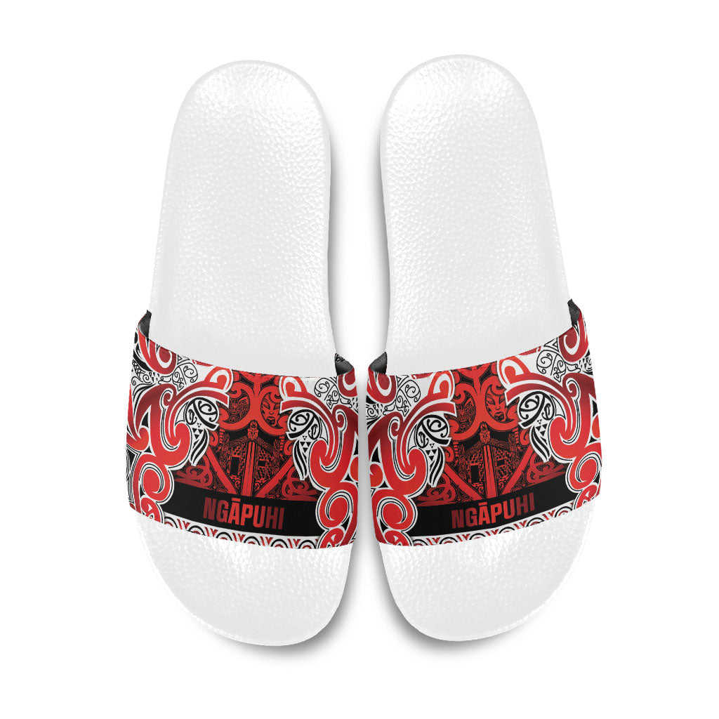 Aotearoa Iwi Ngapuhi Slide Sandals Maori Wharenui House Tribal Pattern LT9 Red - Polynesian Pride