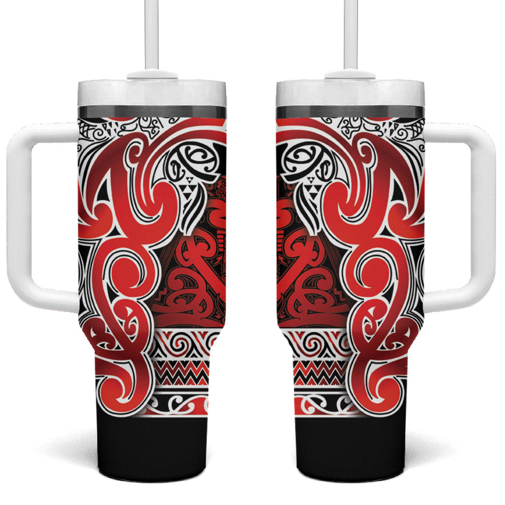 Aotearoa Iwi Ngapuhi Tumbler With Handle Maori Wharenui House Tribal Pattern LT9 One Size: 40 oz Red - Polynesian Pride