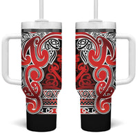 Aotearoa Iwi Ngapuhi Tumbler With Handle Maori Wharenui House Tribal Pattern LT9 One Size: 40 oz Red - Polynesian Pride
