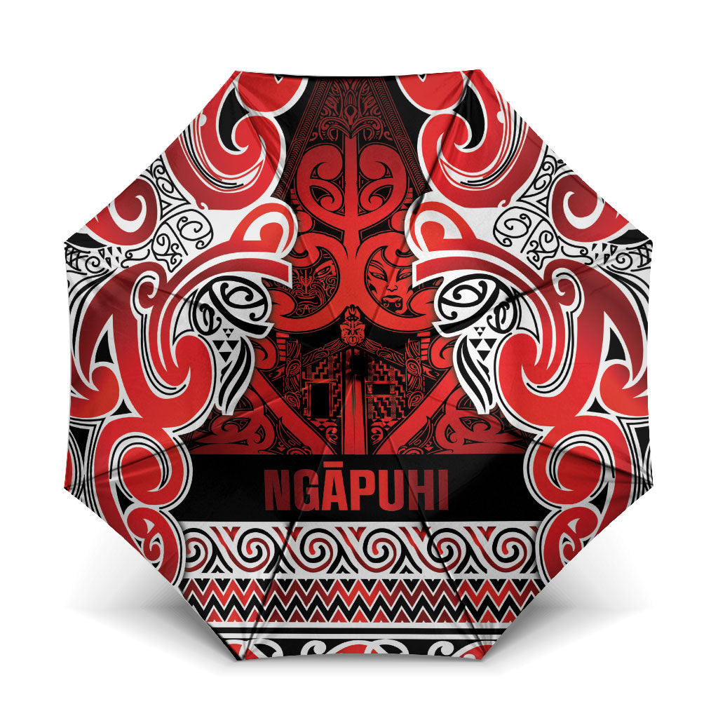Aotearoa Iwi Ngapuhi Umbrella Maori Wharenui House Tribal Pattern LT9 One Size Folded 11.42 inch Opened Diameter 37.4 inch Red - Polynesian Pride