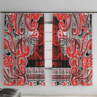 Aotearoa Iwi Ngapuhi Window Curtain Maori Wharenui House Tribal Pattern LT9 With Hooks Red - Polynesian Pride