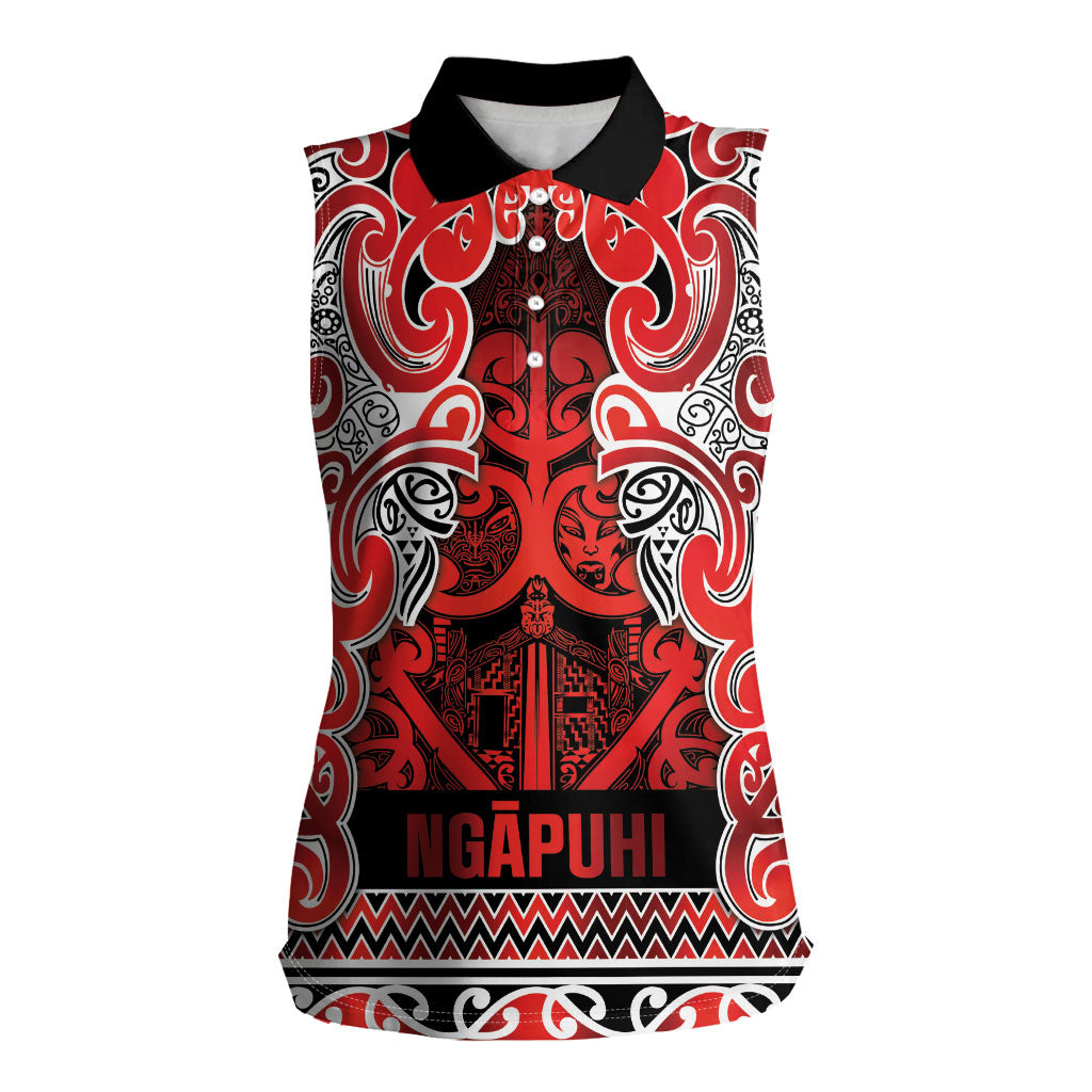 Aotearoa Iwi Ngapuhi Women Sleeveless Polo Shirt Maori Wharenui House Tribal Pattern LT9 Female Red - Polynesian Pride