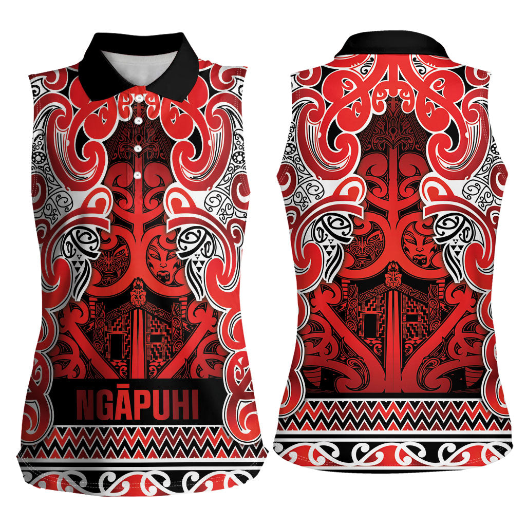 Aotearoa Iwi Ngapuhi Women Sleeveless Polo Shirt Maori Wharenui House Tribal Pattern LT9 - Polynesian Pride