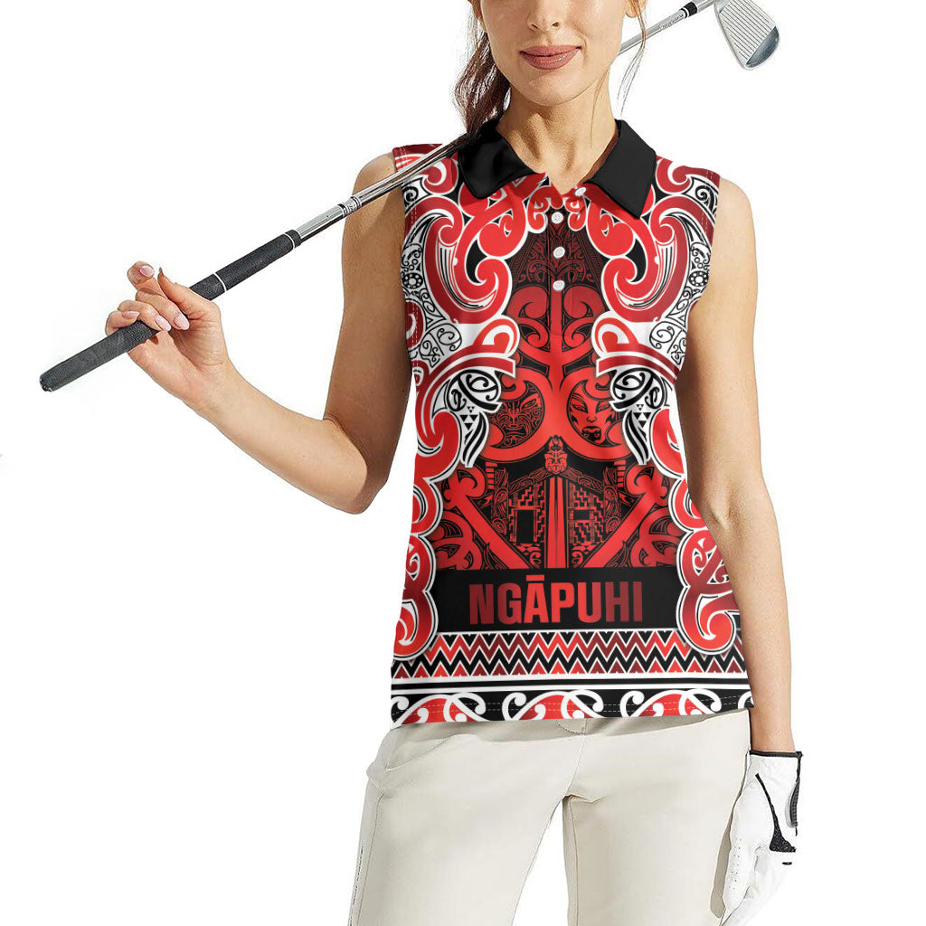 Aotearoa Iwi Ngapuhi Women Sleeveless Polo Shirt Maori Wharenui House Tribal Pattern LT9 - Polynesian Pride