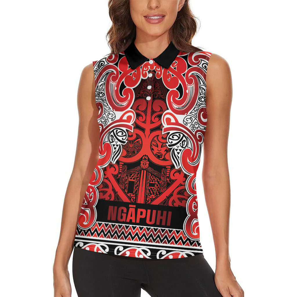 Aotearoa Iwi Ngapuhi Women Sleeveless Polo Shirt Maori Wharenui House Tribal Pattern LT9 - Polynesian Pride