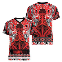 Aotearoa Iwi Ngapuhi Women V-Neck T-Shirt Maori Wharenui House Tribal Pattern LT9 - Polynesian Pride