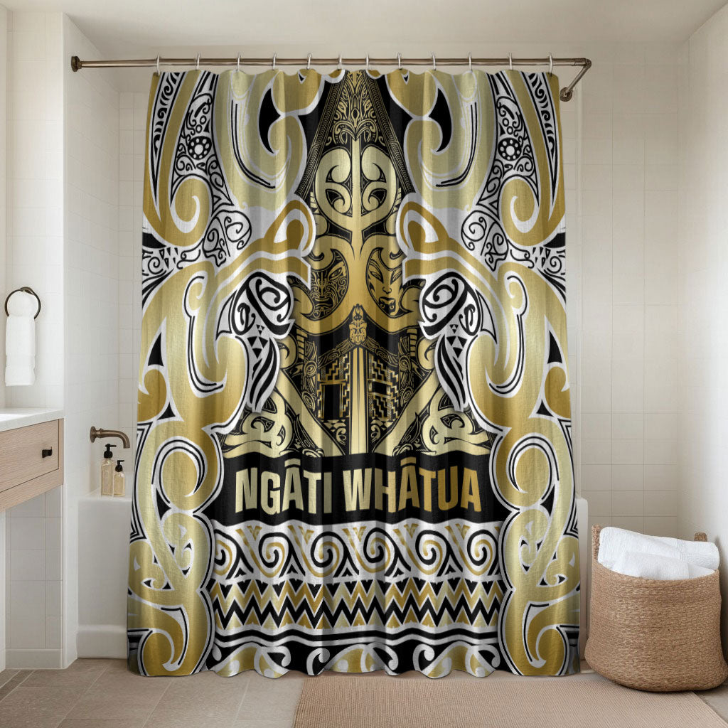 Aotearoa Iwi Ngati Whatua Bathroom Set Maori Wharenui House Tribal Pattern LT9 Shower Curtain Only Gold - Polynesian Pride