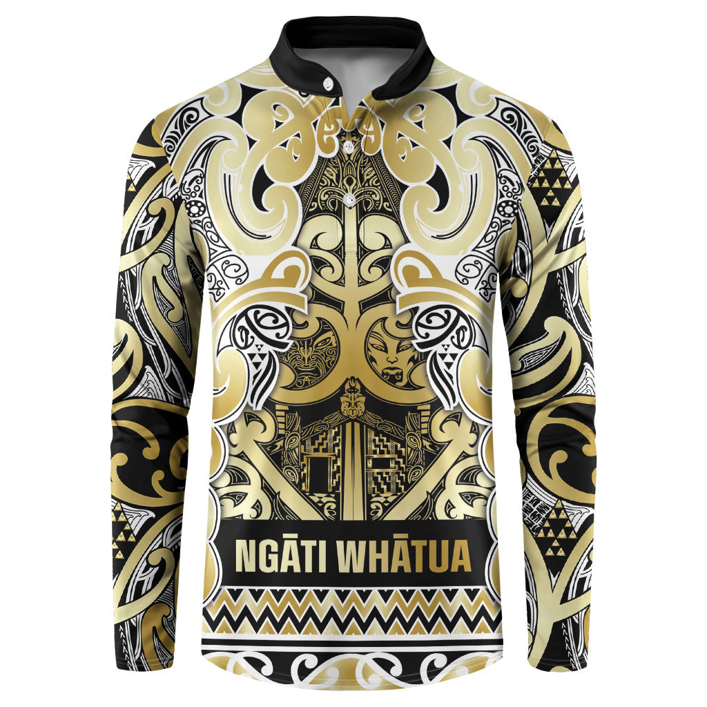 Aotearoa Iwi Ngati Whatua Button Sweatshirt Maori Wharenui House Tribal Pattern LT9 Gold - Polynesian Pride