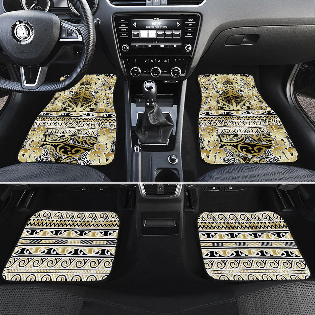 Aotearoa Iwi Ngati Whatua Car Mats Maori Wharenui House Tribal Pattern LT9 Set 4pcs Gold - Polynesian Pride