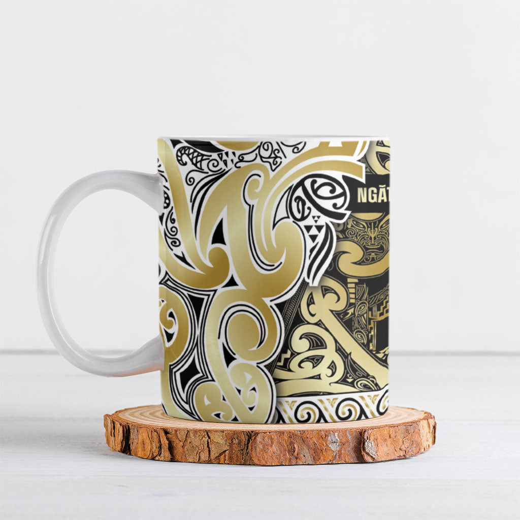Aotearoa Iwi Ngati Whatua Ceramic Mug Maori Wharenui House Tribal Pattern LT9 Gold - Polynesian Pride