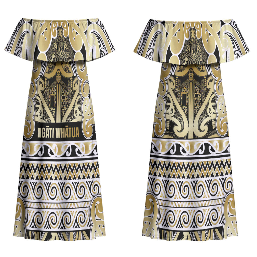 Aotearoa Iwi Ngati Whatua Couples Matching Off Shoulder Maxi Dress and Long Sleeve Button Shirt Maori Wharenui House Tribal Pattern LT9 - Polynesian Pride