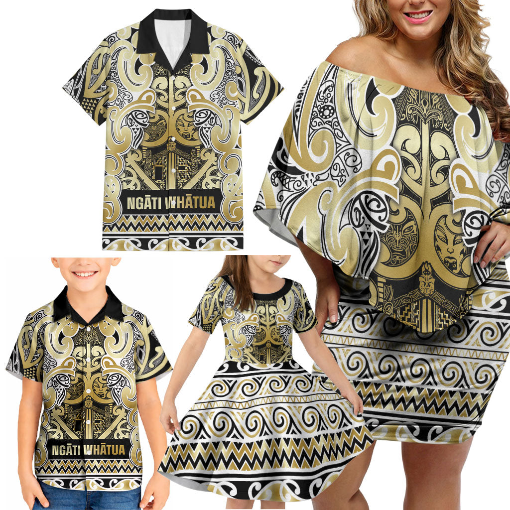 Aotearoa Iwi Ngati Whatua Family Matching Off Shoulder Short Dress and Hawaiian Shirt Maori Wharenui House Tribal Pattern LT9 - Polynesian Pride
