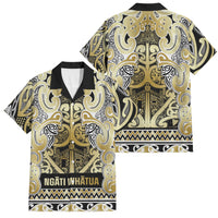 Aotearoa Iwi Ngati Whatua Family Matching Off Shoulder Short Dress and Hawaiian Shirt Maori Wharenui House Tribal Pattern LT9 Dad's Shirt - Short Sleeve Gold - Polynesian Pride