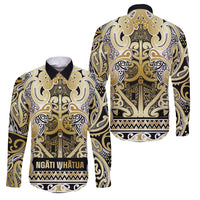 Aotearoa Iwi Ngati Whatua Family Matching Off Shoulder Short Dress and Hawaiian Shirt Maori Wharenui House Tribal Pattern LT9 Dad's Shirt - Long Sleeve Gold - Polynesian Pride